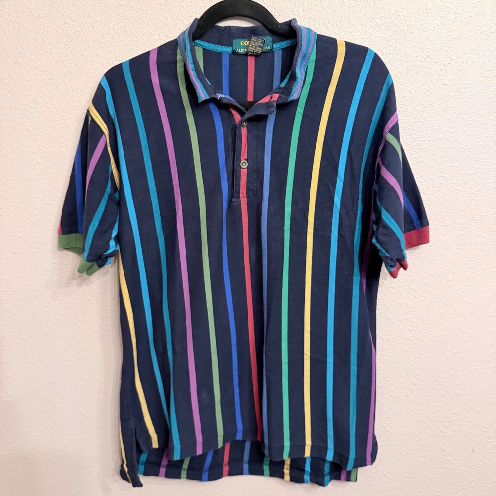 Colours by Alexander Julian Mens Vintage Multi Color Striped Cotton Polo Shirt M
